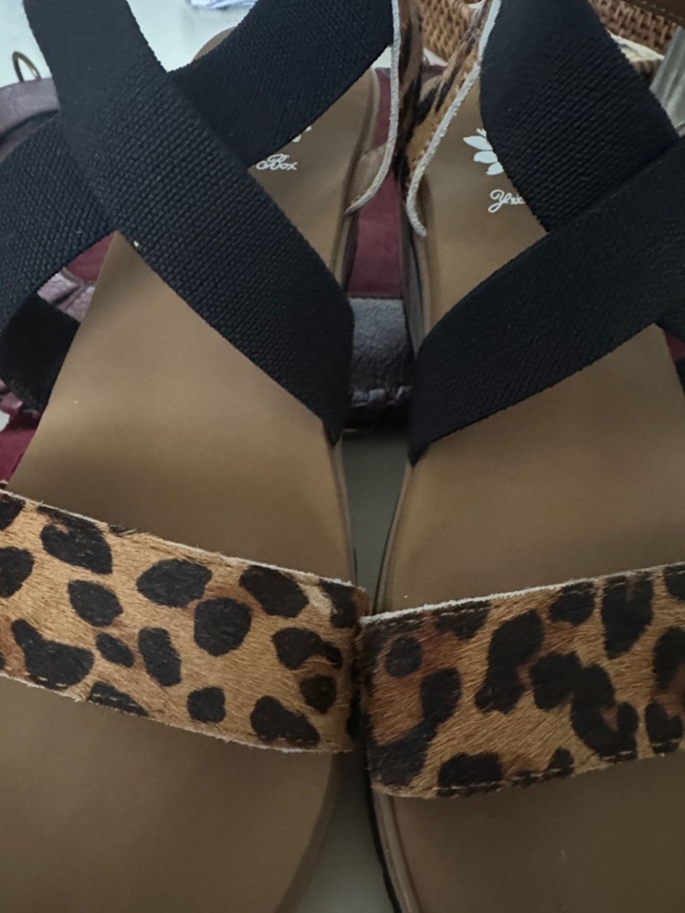 Yellow Box Leopard Toe Strap with Black Cross-Strap Sandals - Picture 8 of 8